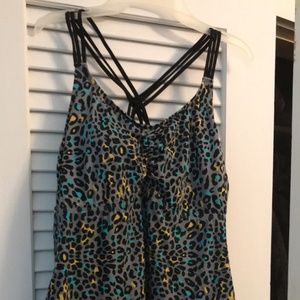 Gray/Teal/Yellow Leopard Print Tankini Womens Swim Top Only Size 20W
